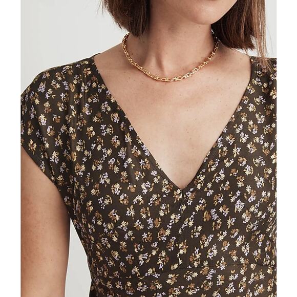 Madewell Dress Size 10 Green Midi Wide V-Neck Romantic Floral NO116 NWT FLAW - Picture 3 of 11